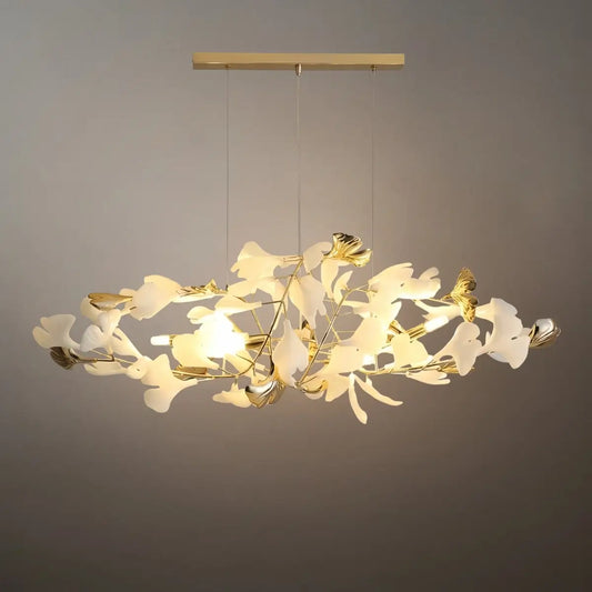 Velora Minimalist Ginkgo Leaf Chandelier -- Iron & Glass for Dining Room