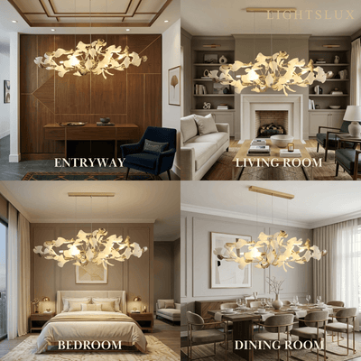 Velora Minimalist Ginkgo Leaf Chandelier -- Iron & Glass for Dining Room