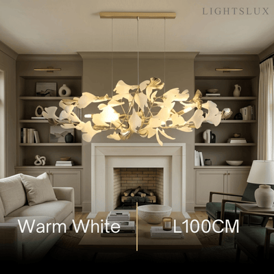 Velora Minimalist Ginkgo Leaf Chandelier -- Iron & Glass for Dining Room