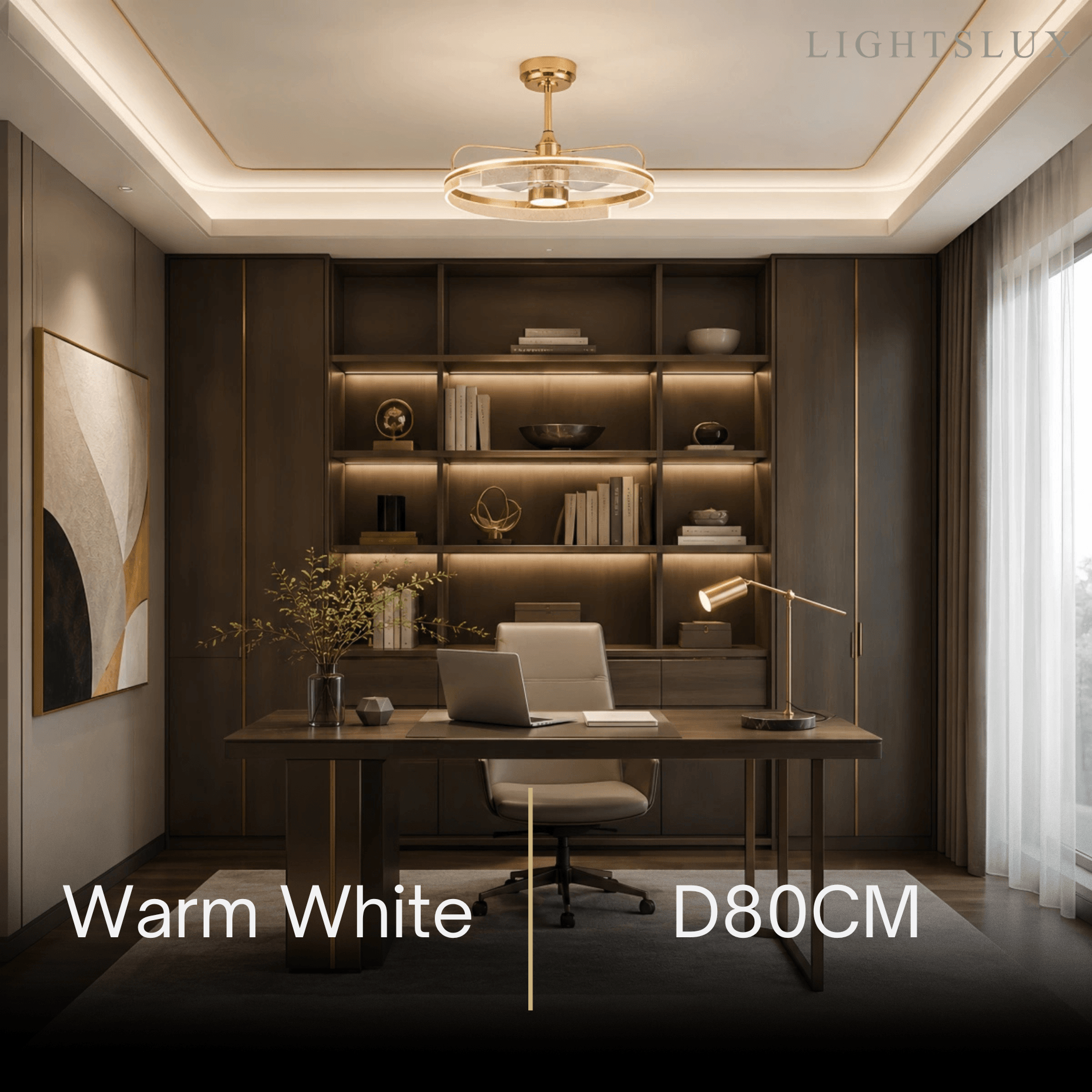 Excelis Luxury Ceiling Fan Lamp with LED -- Gold Aluminum & Acrylic for Living Room Dining Room