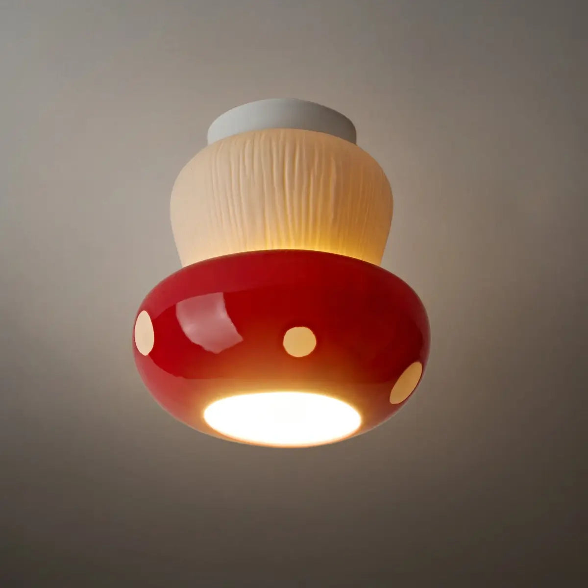 Vivara Retro Mushroom Ceiling Light -- Ceramic Red/Black for Bedroom