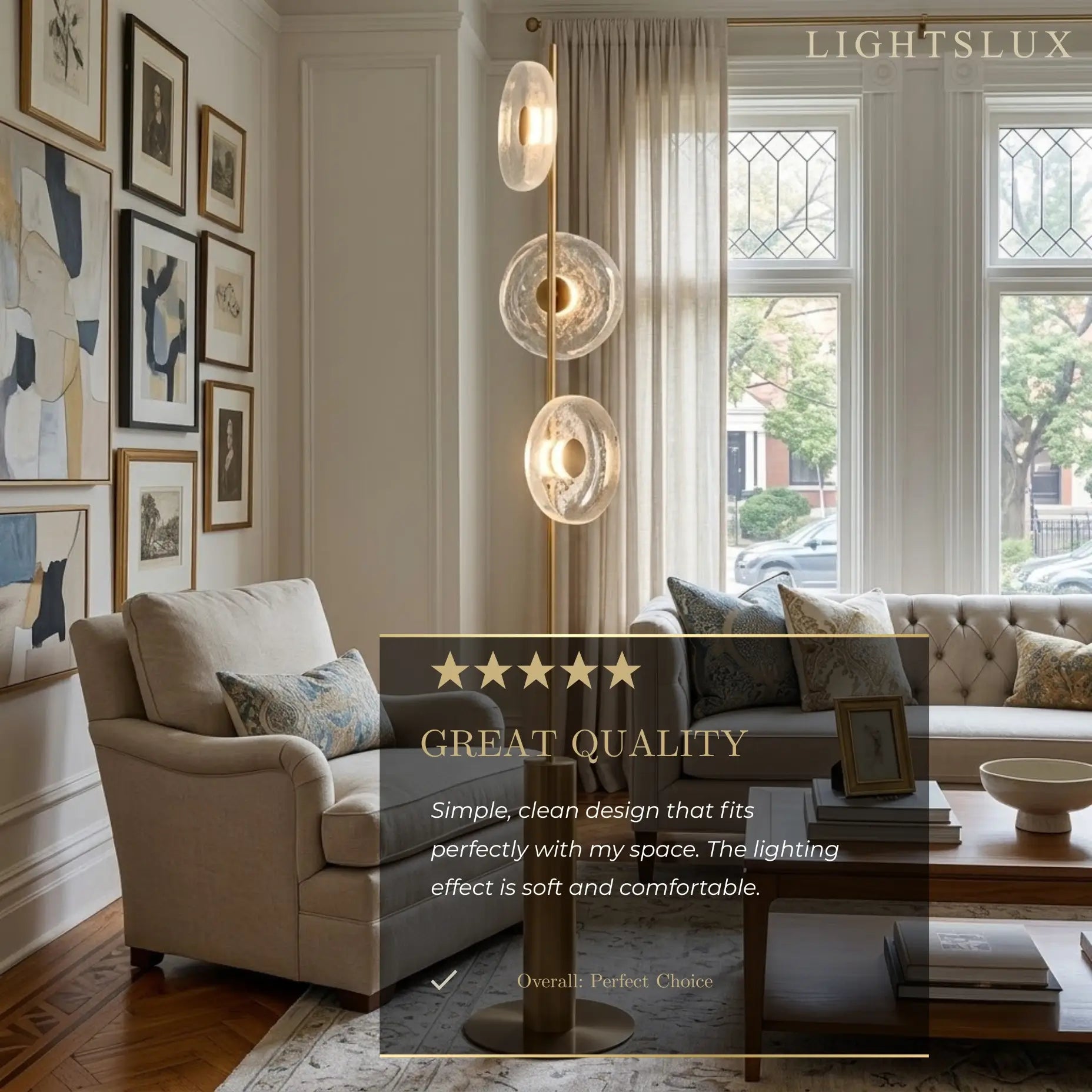 Excelis Luxury Floor Lamp -- Iron and Glass , Amber or Clear Light Color for Living Room Bedroom