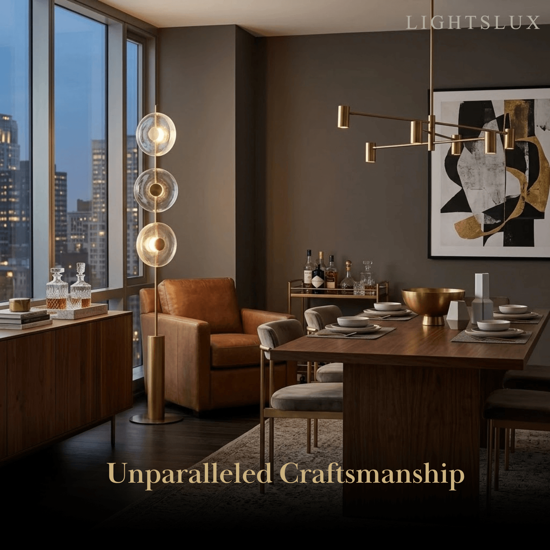 Excelis Luxury Floor Lamp -- Iron and Glass , Amber or Clear Light Color for Living Room Bedroom