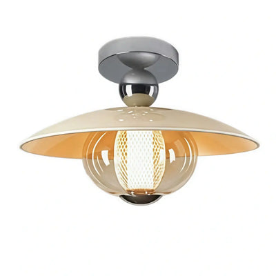 Irondale Vintage French Cream Ceiling Light -- Glass & Iron for Hallway