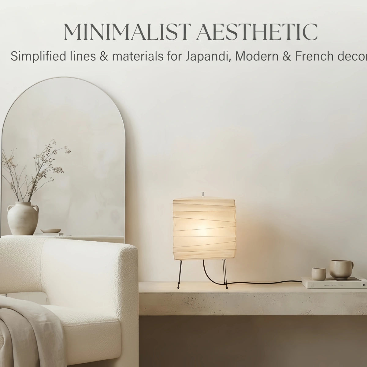 Wabi-Sabi Table Lamp--Natural Cream Cube Bedside Light