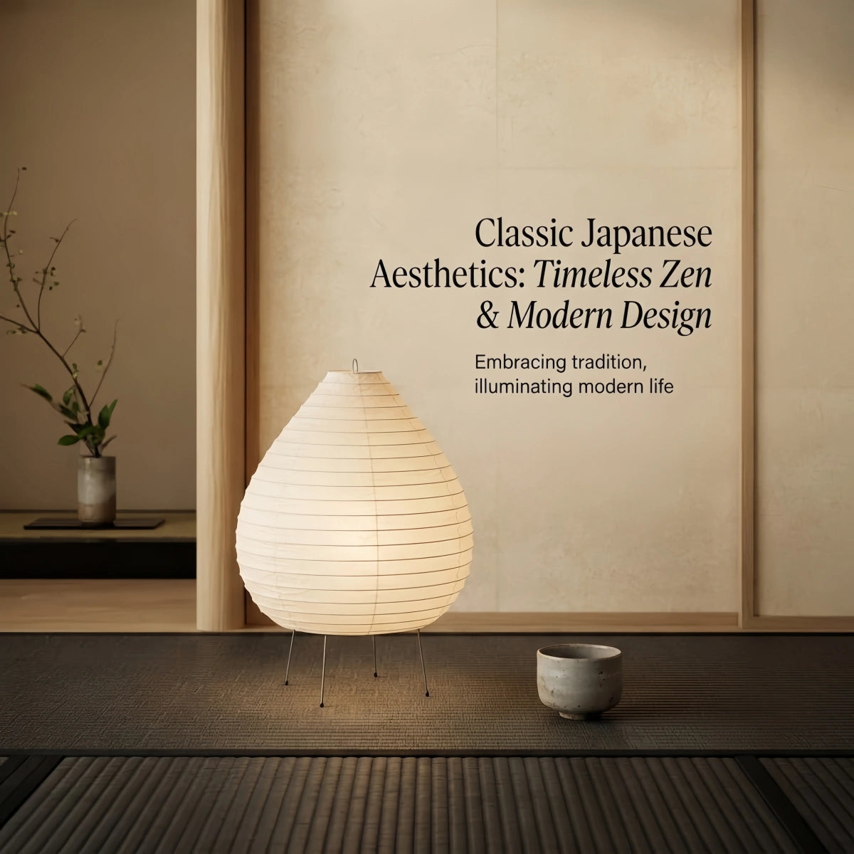 Zenno Minimalist Teardrop Table Lamp -- Iron & Rice Paper for Living Room