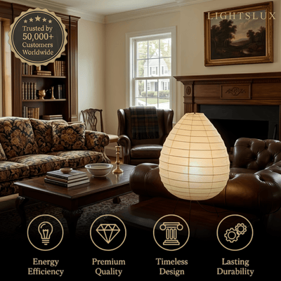 Teardrop Table Lamp -- Iron & Rice Paper for Living Room