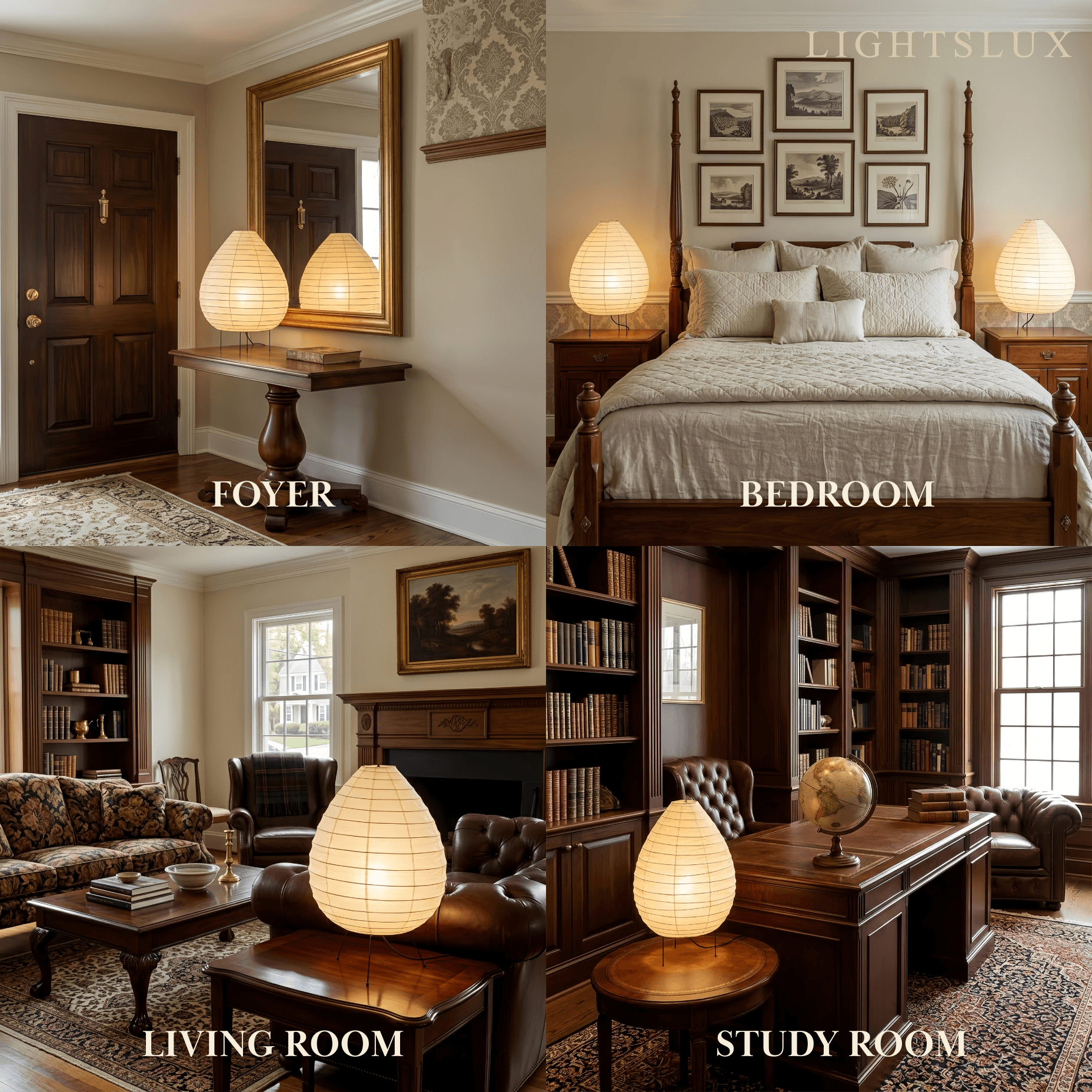 Minimalist Teardrop Table Lamp -- Iron & Rice Paper for Living Room