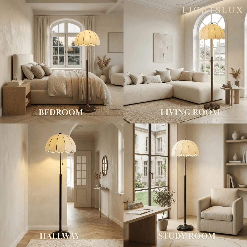 Floor Lamp -- Iron & Fabric for Bedroom