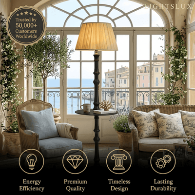 Zenno Vintage Pleated Retro Side Table Floor Lamp