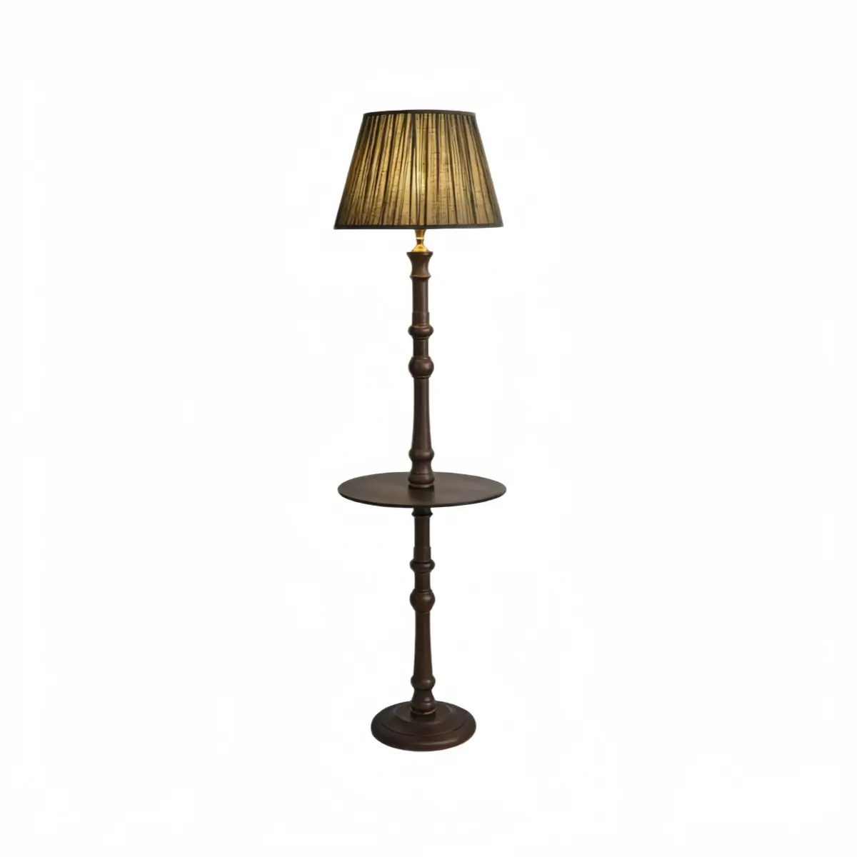 Zenno Vintage Pleated Retro Side Table Floor Lamp -- Wood & Fabric for Living Room