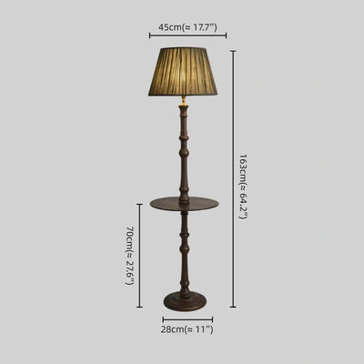 Vintage Pleated Retro Side Table Floor Lamp -- Wood &