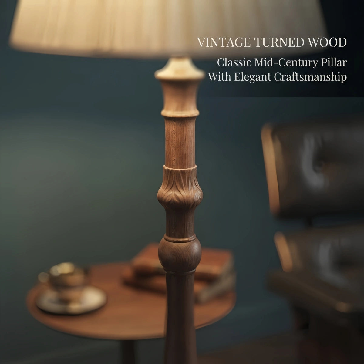 Zenno Vintage Pleated Retro Side Table Floor Lamp -- Wood & Fabric