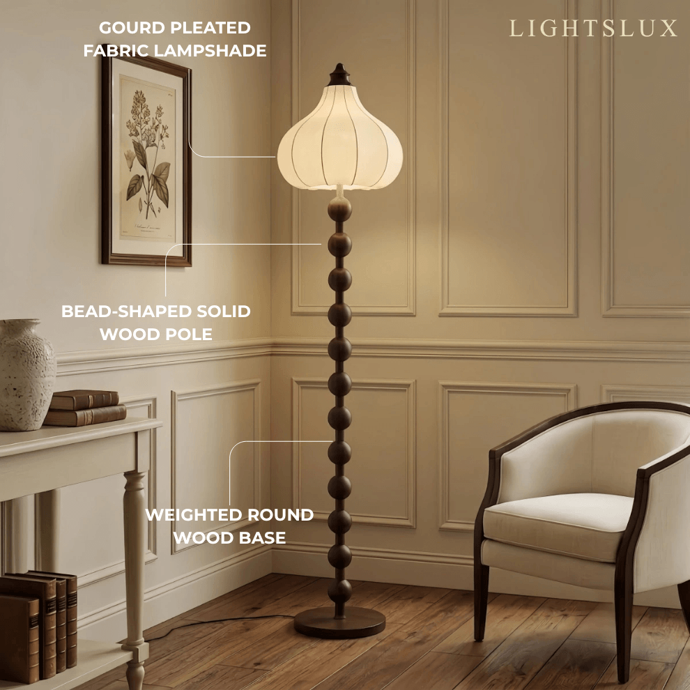 Sandora Mid-Century Floor Lamp -- Wood & Fabric for Room