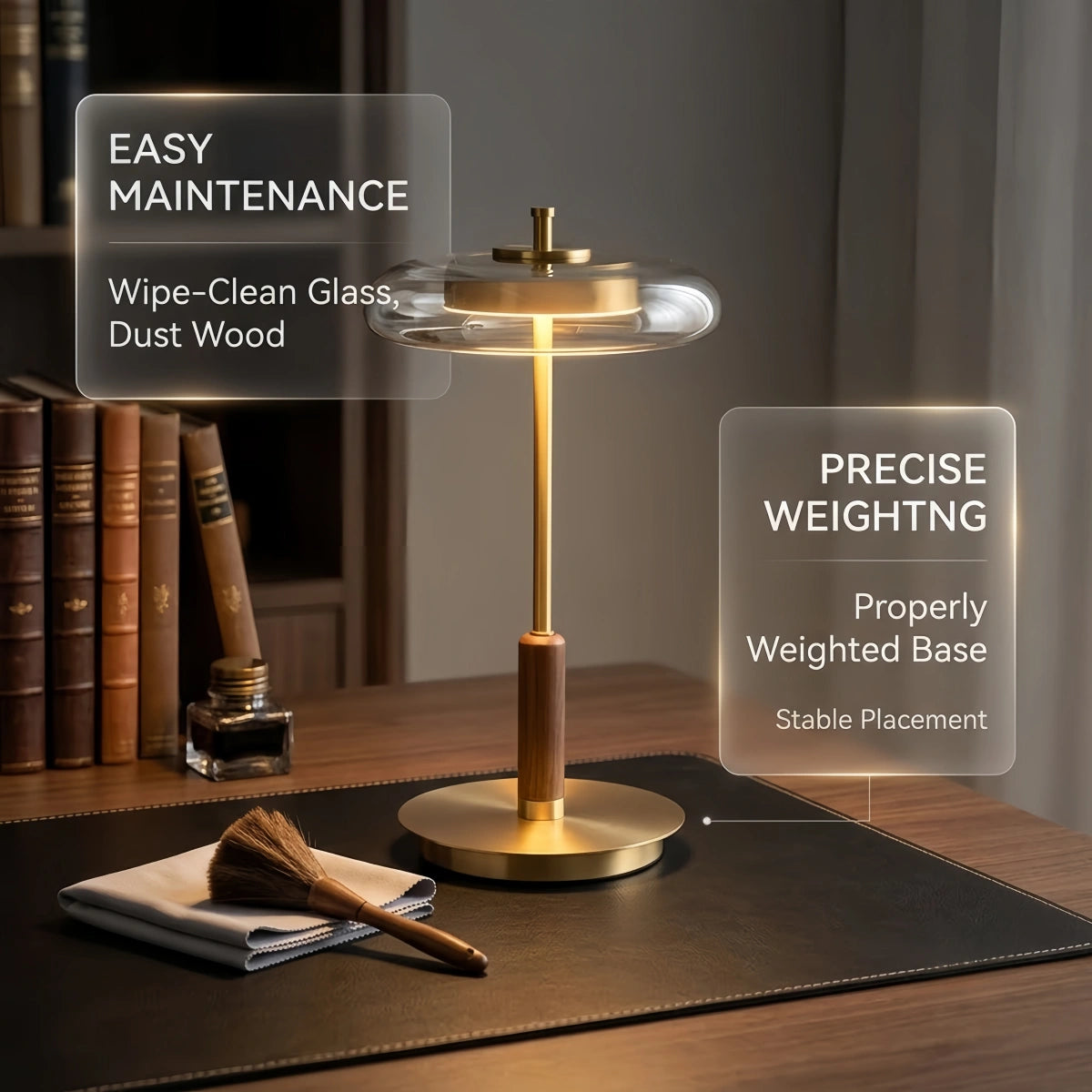 Vetro Classical Table Lamp -- Glass Walnut Brass for Bedoom