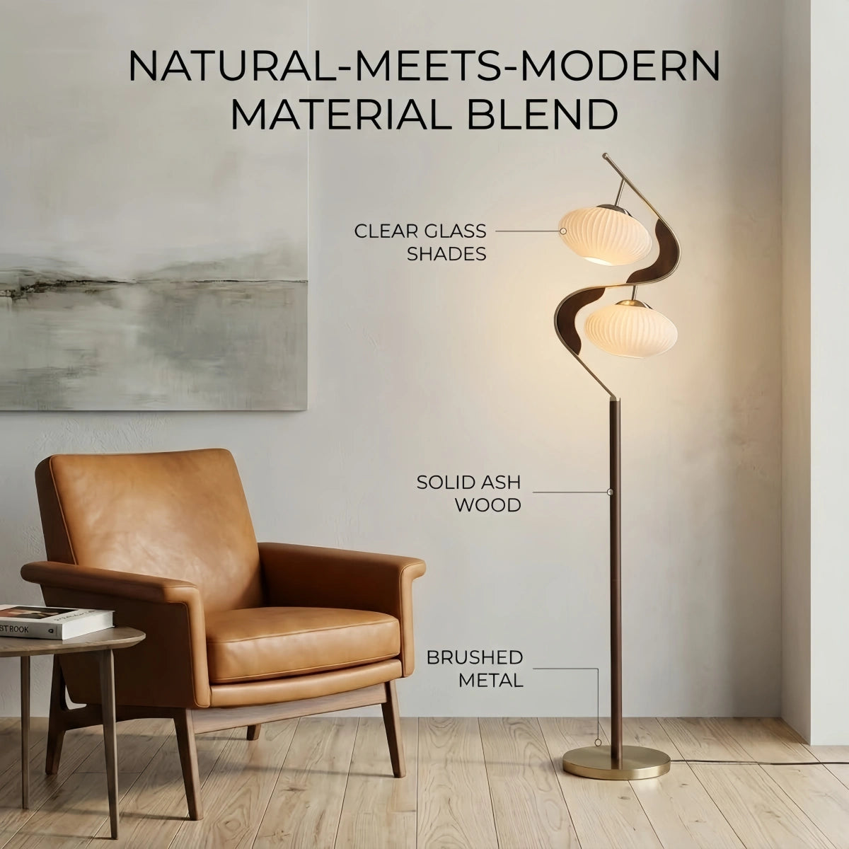 Velora Art Deco Floor Lamp-- Glass Metal Wood for Entryway