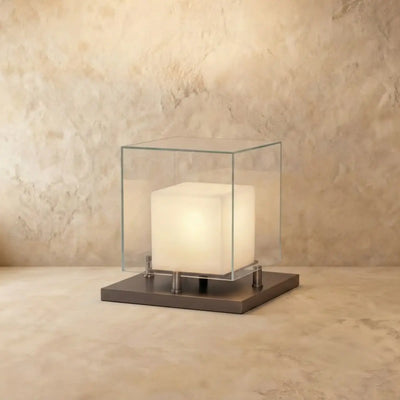 Alba Designer Table Lamp -- Glass & Alabaster with Stainless Steel for Living Room