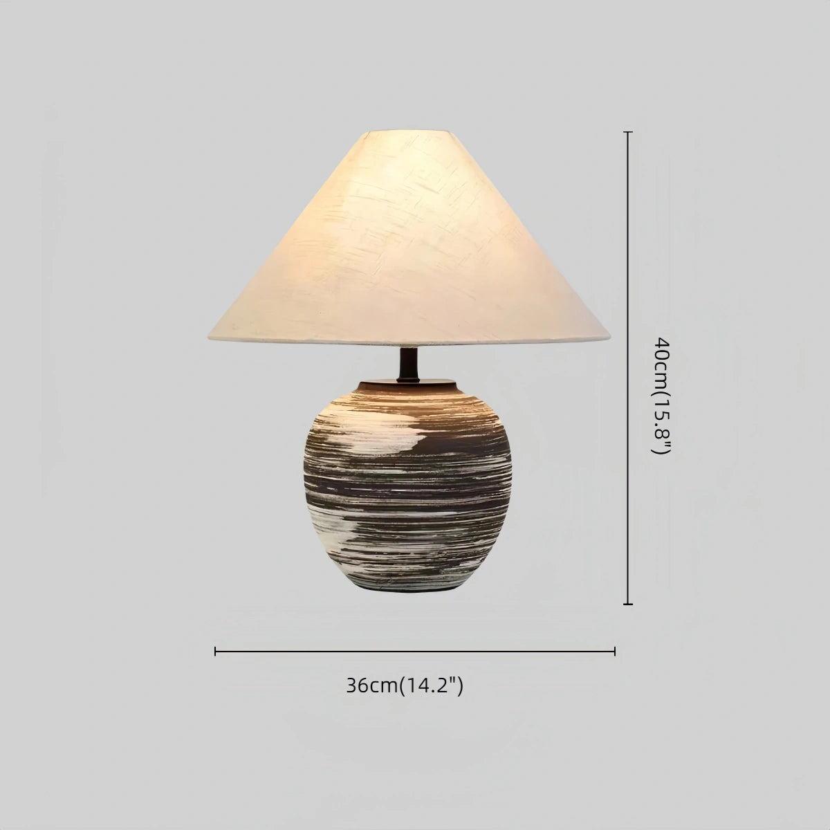 Sandora Wabi-sabi Ceramic Table Lamp -- Fabric Shade Black/Beige for Bedroom Size