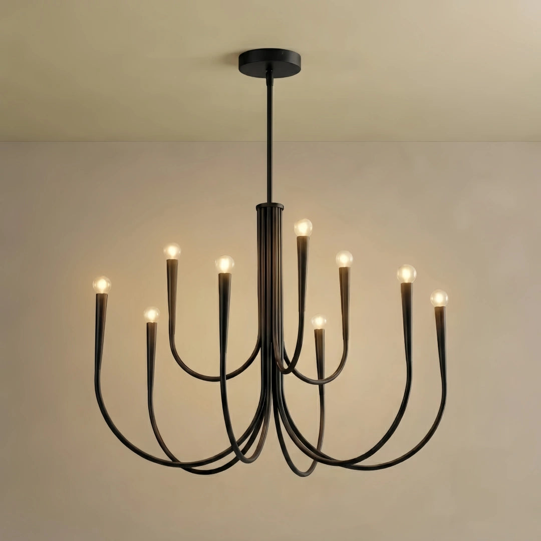 Nebula Minimalist Chandelier – Swoop Arm Globes  Black for Living Room / Dining Room
