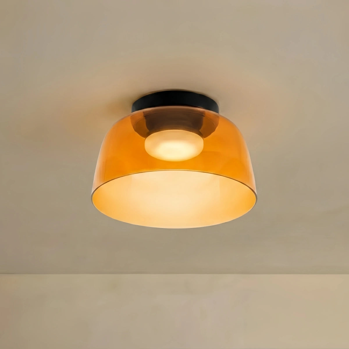 Vetro Modern Glass Ceiling Light - Green/Orange Bowl Design for Hallway