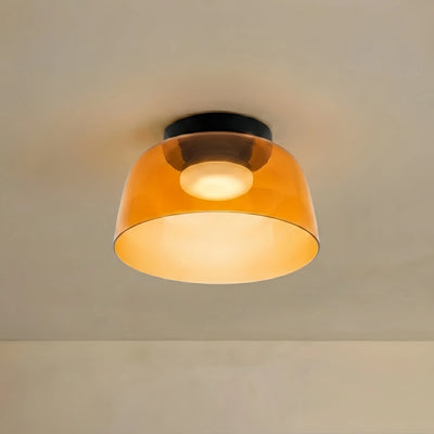 Vetro Modern Glass Ceiling Light - Green/Orange Bowl Design for Hallway