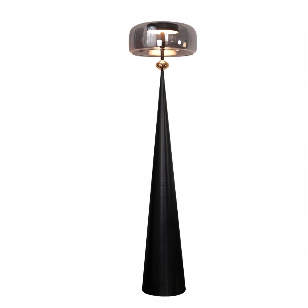 Vetro Modern Glass Floor Lamp -- Black Metal & Smoke Grey/Amber for Living Room