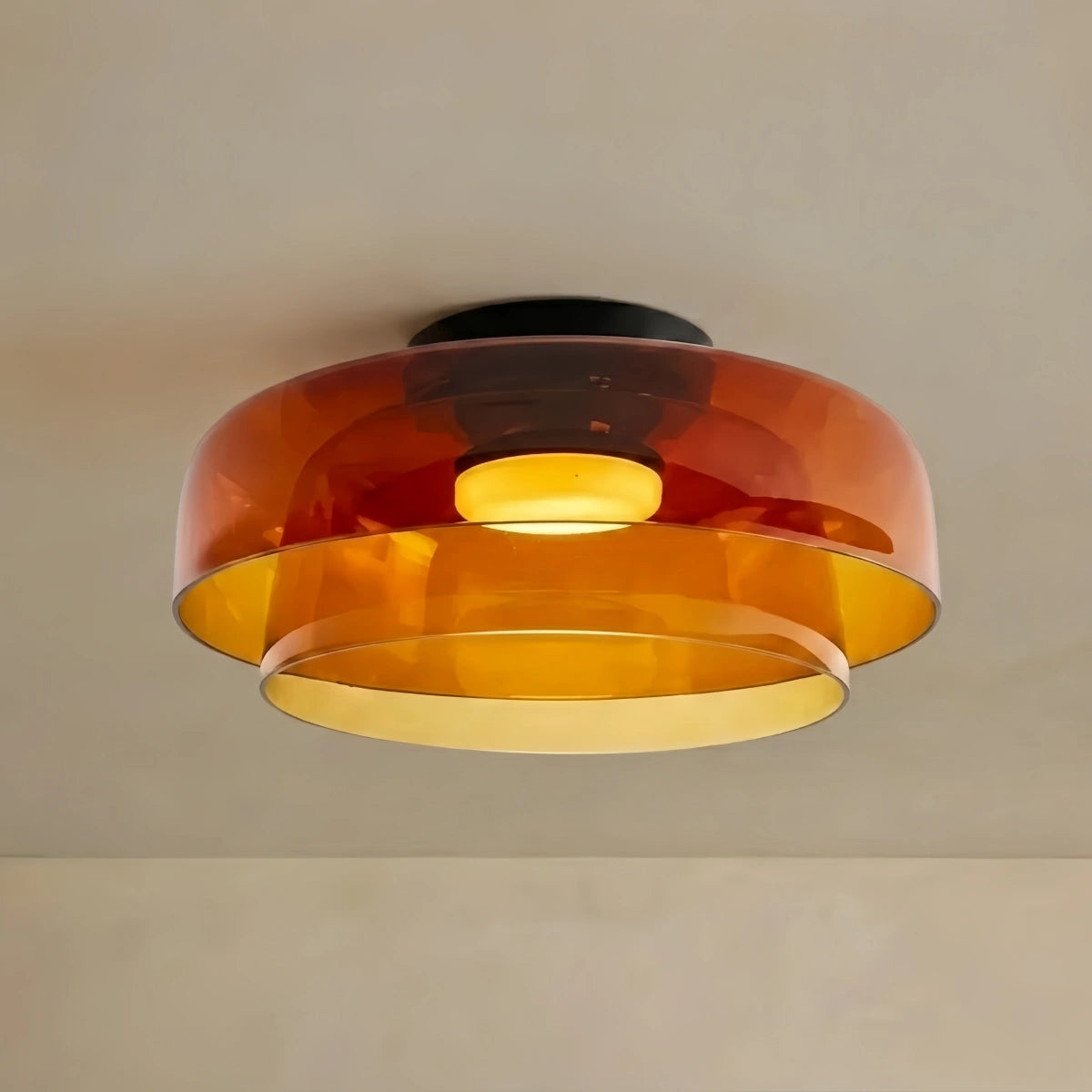 Vetro Modern Glass Ceiling Light - Green/Orange Bowl Design for Hallway