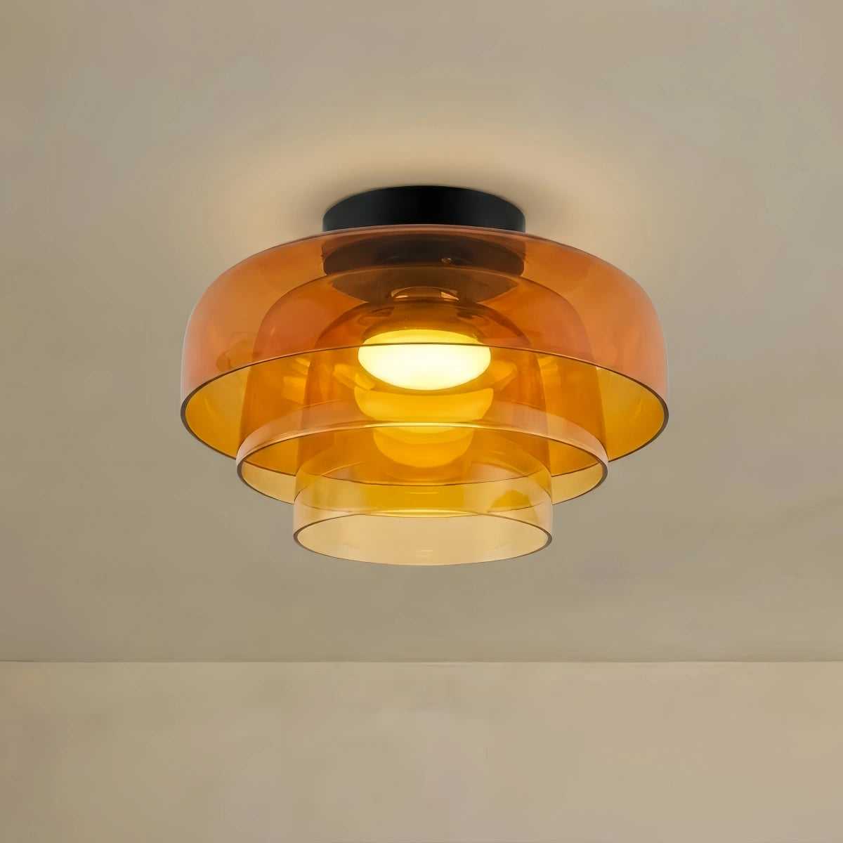 Vetro Modern Glass Ceiling Light - Green/Orange Bowl Design for Hallway