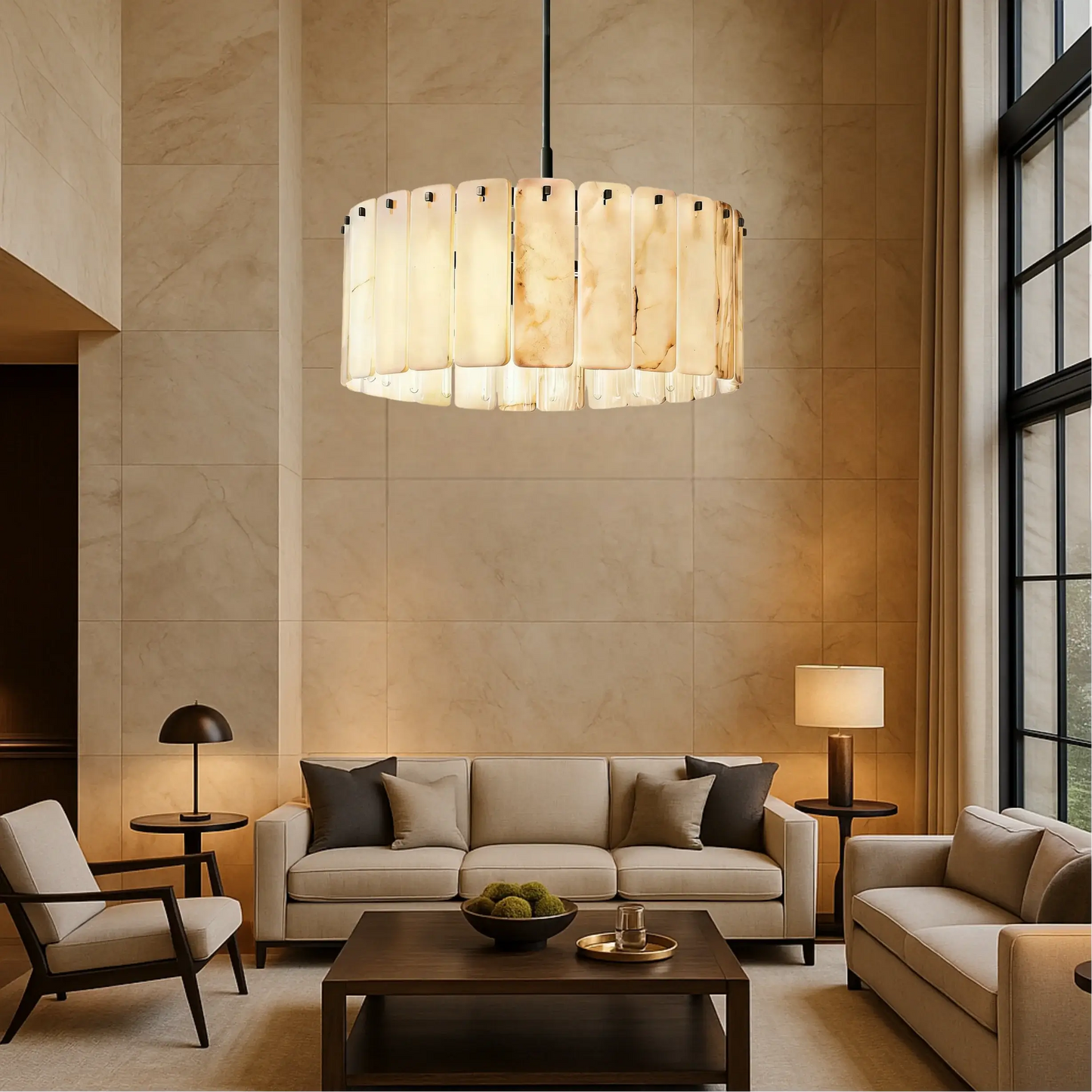 Alabaster Round Chandelier 36D"- For Living room/Dining room