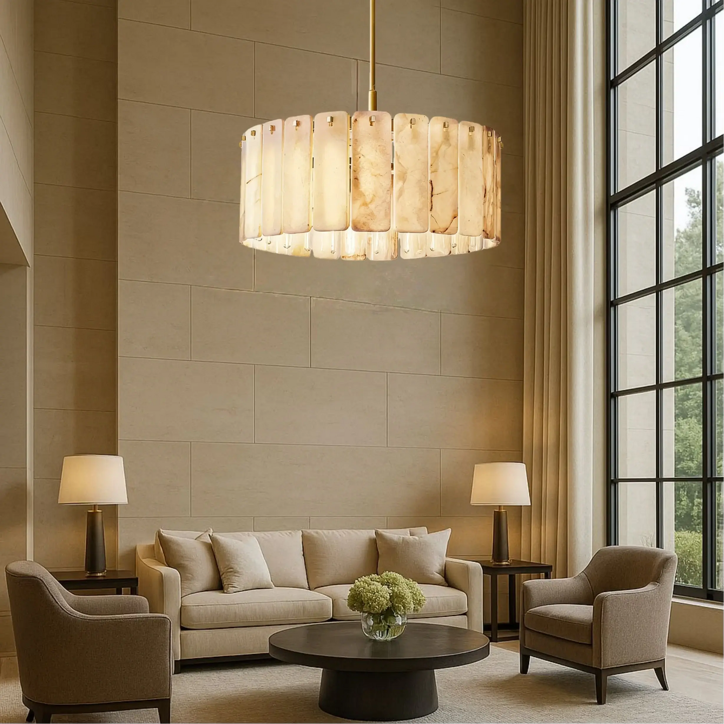 Alabaster Round Chandelier 36D"- For Living room/Dining room