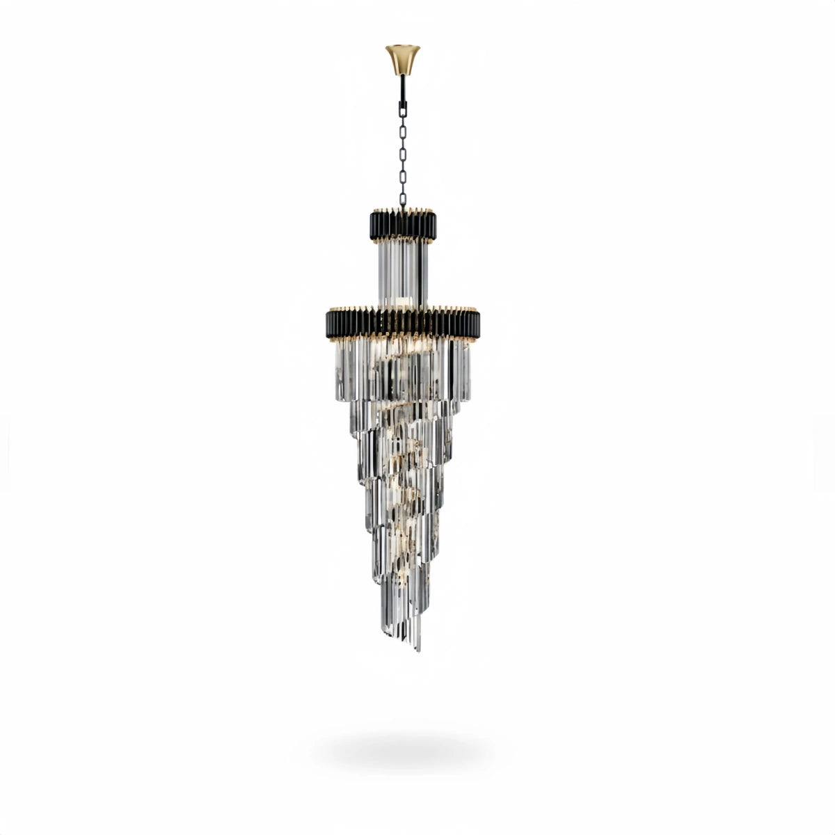 Excelis Luxury Cone Crystal Chandelier – Black Onyx Gold Large Dimmable for Foyer/Grand Hall