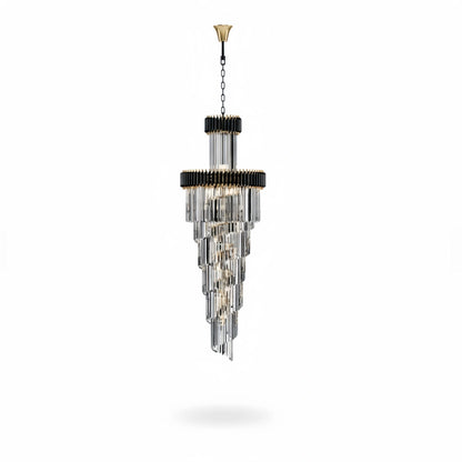 Excelis Luxury Cone Crystal Chandelier – Black Onyx Gold Large Dimmable for Foyer/Grand Hall