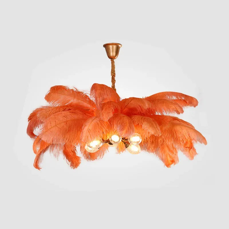 Art Deco Pendant Light — 8-Color Brass & Feather Cluster for Luxury Bedroom/Dining Room