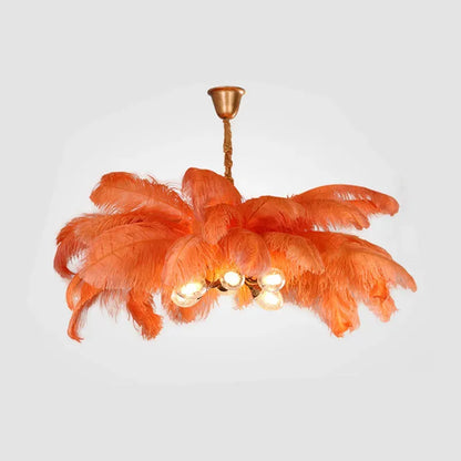 Art Deco Pendant Light — 8-Color Brass & Feather Cluster for Luxury Bedroom/Dining Room