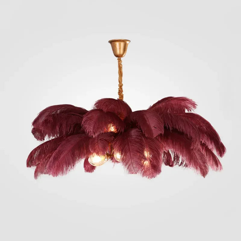 Art Deco Pendant Light — 8-Color Brass & Feather Cluster