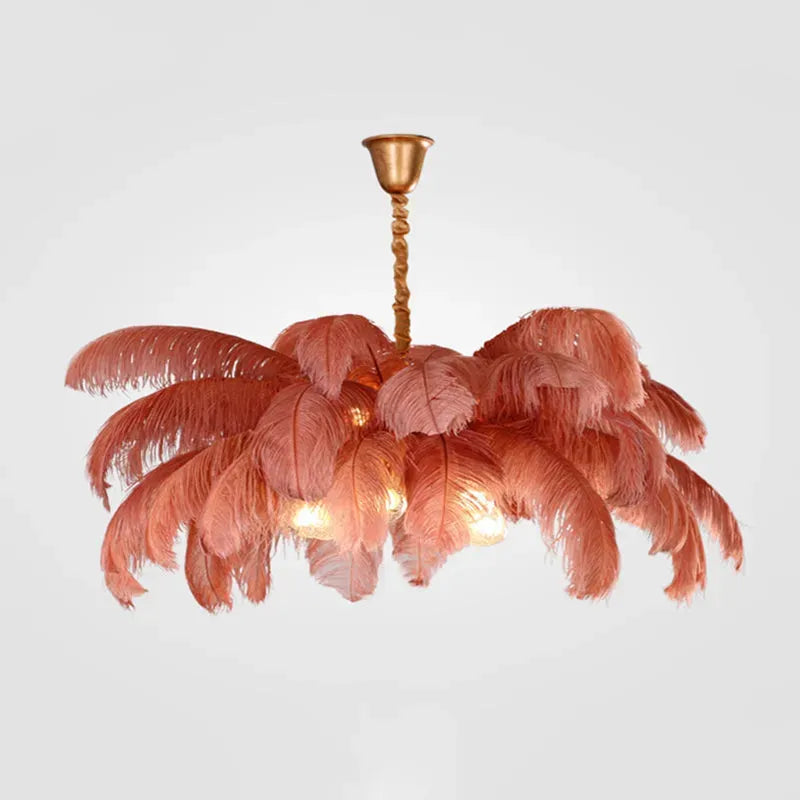 Art Deco Pendant Light — 8-Color Brass & Feather Cluster for Luxury Bedroom/Dining Room
