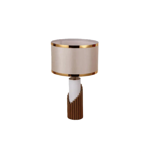Lunara Royal White & Gold Table Lamp – Cylindrical Metal & Fabric for Bedroom