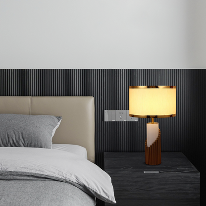 Royal White & Gold Table Lamp – Cylindrical Metal & Fabric