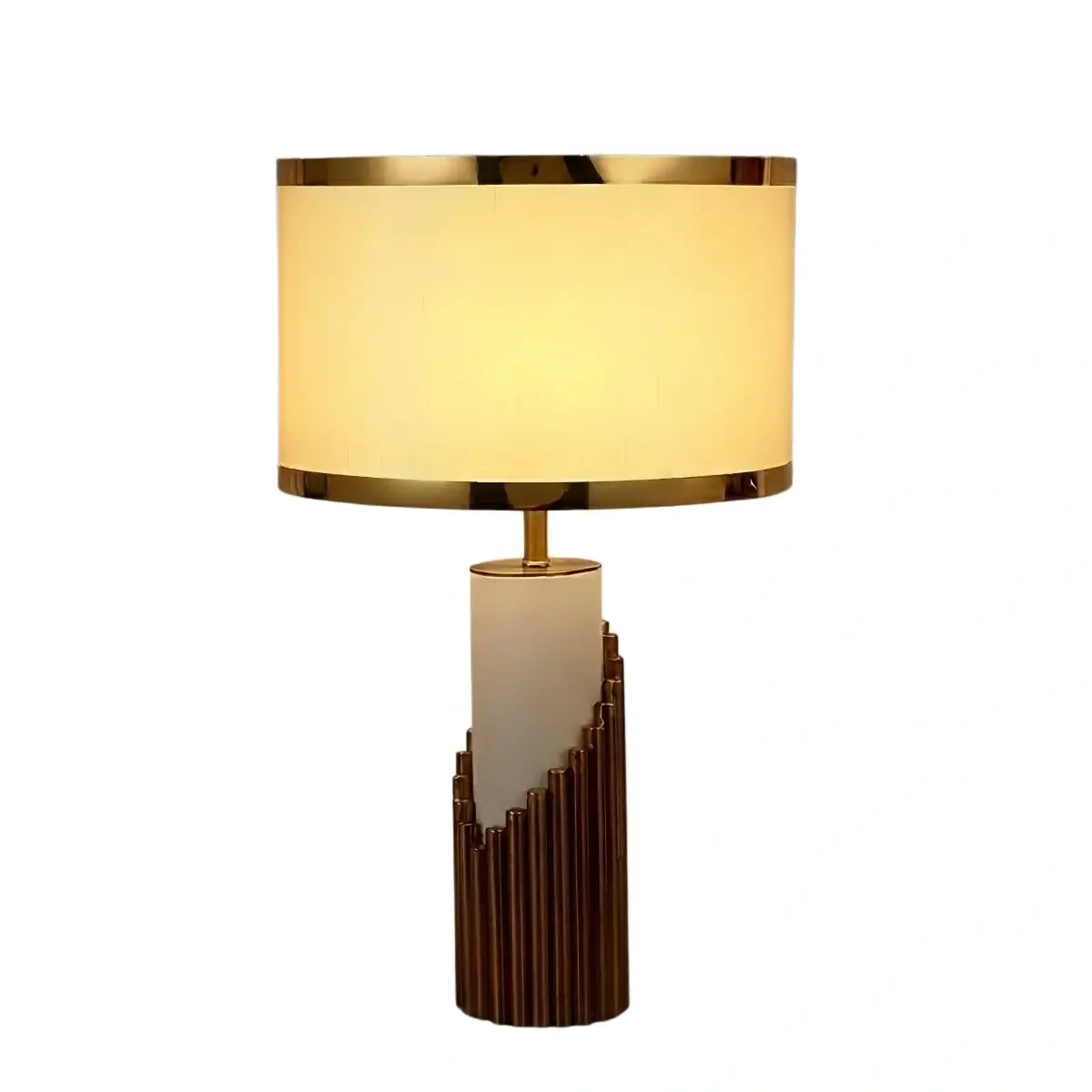 Lunara Royal White & Gold Table Lamp – Cylindrical Metal & Fabric for Bedroom