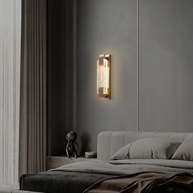 Luxury Wall Lamp – Gold Crystal Rectangular Bedroom
