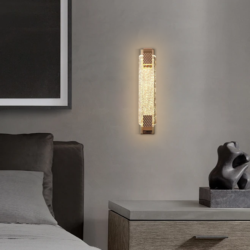 Luxury Wall Lamp – Gold Crystal Rectangular Bedroom