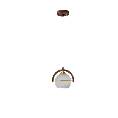 Pendant Light — Wood & Acrylic Sphere with Metal Frame Dining Room