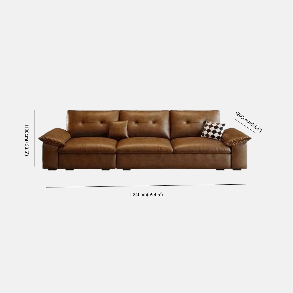 Minimalist Tofu Block Sofa Brown Leather for Living Room