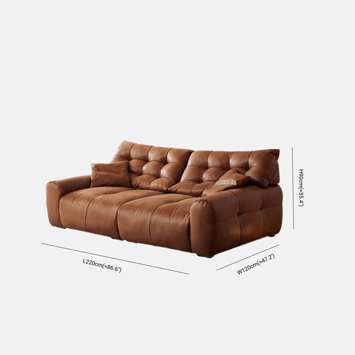 Minimalist Sofa Brown Leather for Living Room