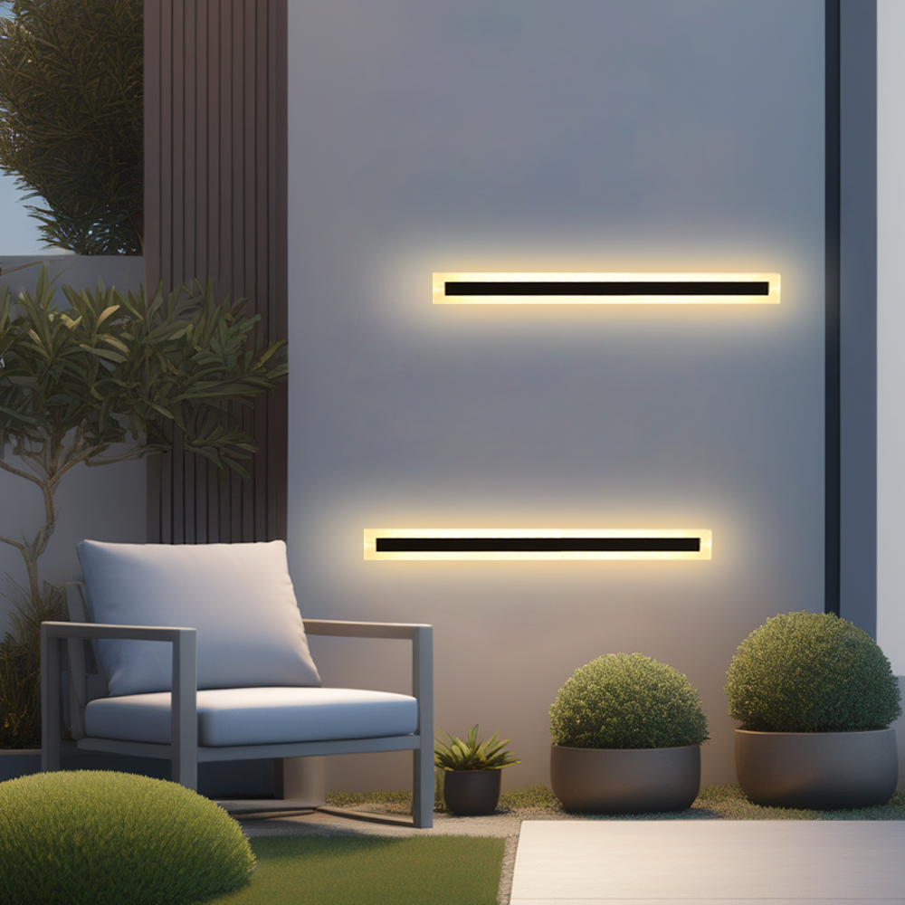 Modern Black Outdoor Wall Light with Warm Light 100cm