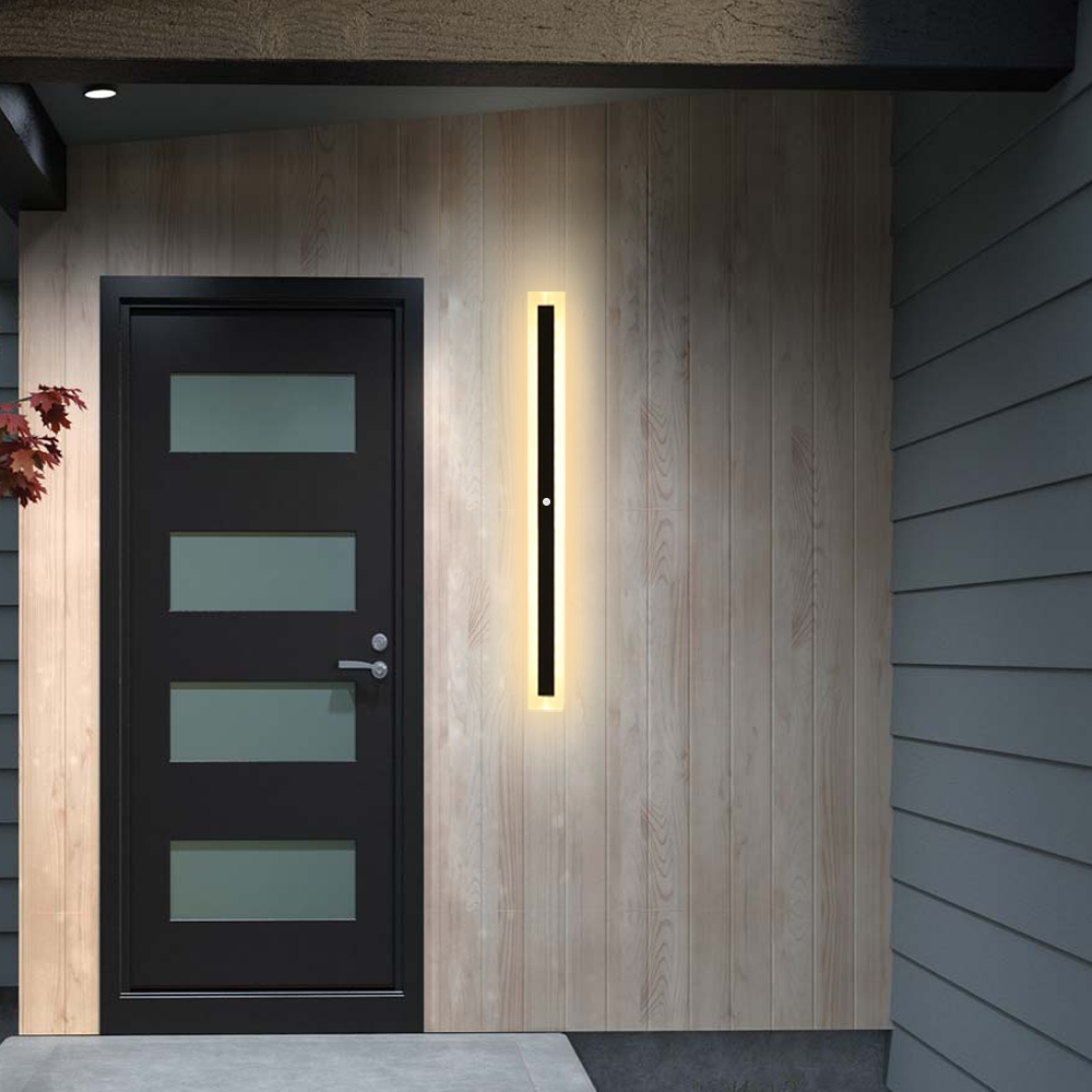 100cm Modern Black Outdoor Wall Light with Warm Sensor Light