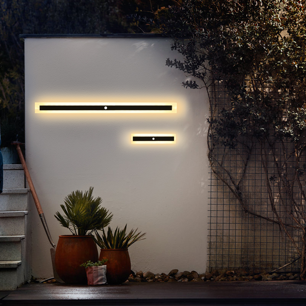 120cm Modern Black Outdoor Wall Light with Warm Sensor Light