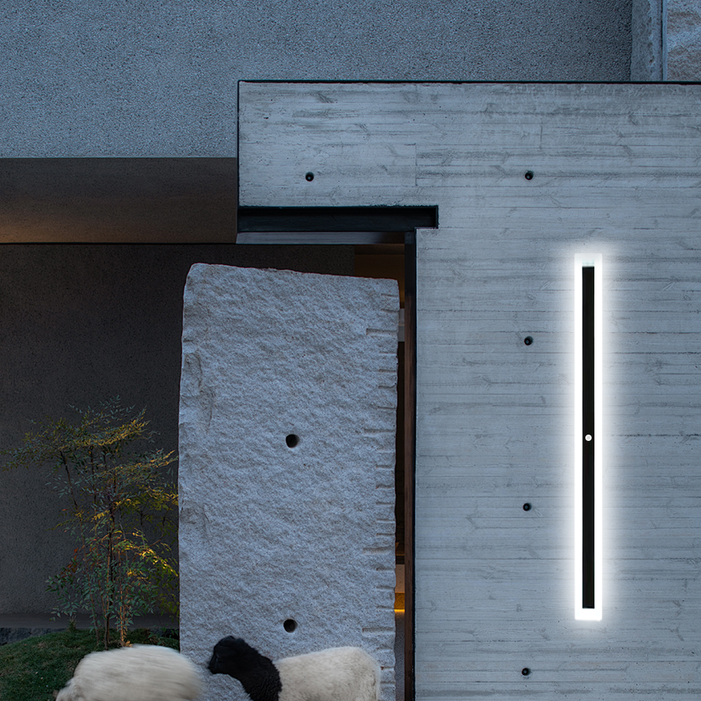 120cm Modern Black Outdoor Wall Light with White Sensor Light