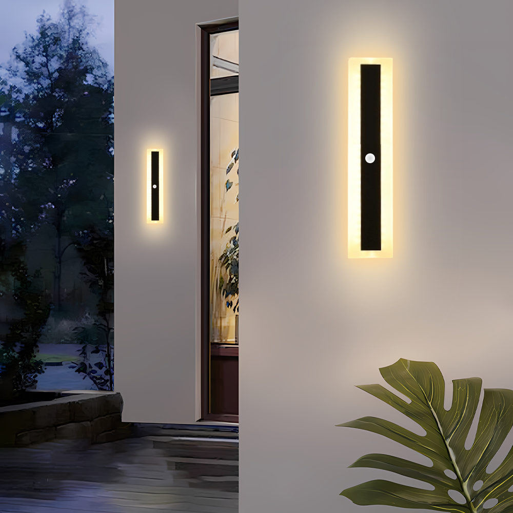 30cm Modern Black Outdoor Wall Light with Warm Sensor Light