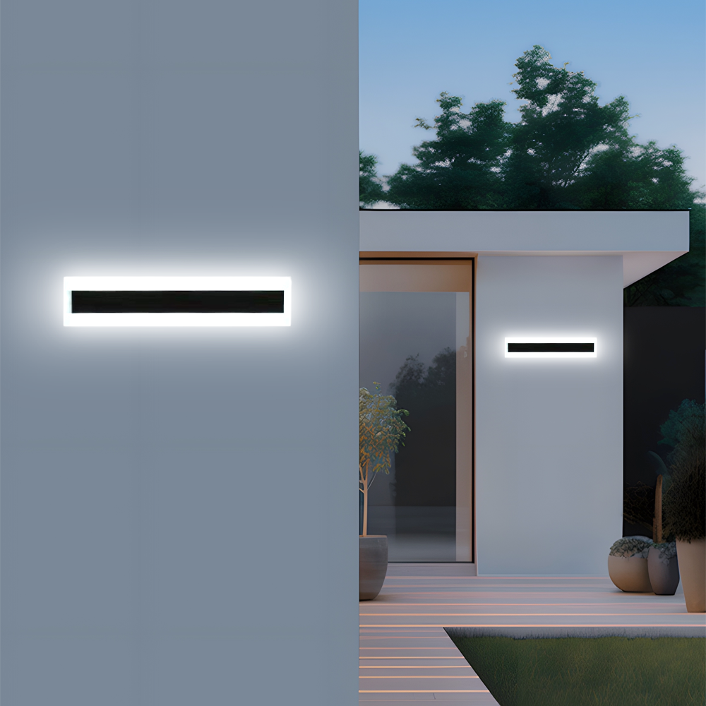 Modern Black Outdoor Wall Light with White Light 30cm